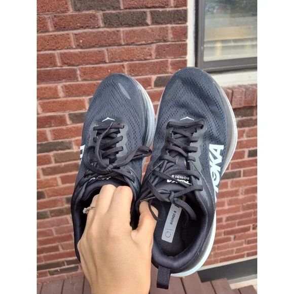 Hoka One One Bondi 8 Wide Sneakers Shoes Womens 10 D Black White 1127954 BWHT - Picture 5 of 8